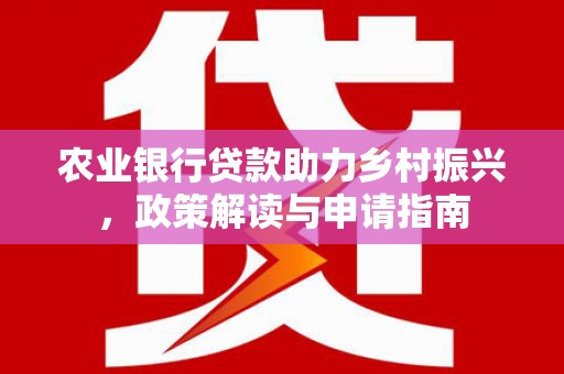 黄平农业银行贷款助力乡村振兴，政策解读与申请指南